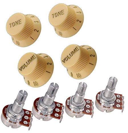 4 x A500K + B500K Audio Taper Poti Push Pull Gitarre Potentiometer mit 4Pcs Gitarre Lautstärkeregler für E-Gitarre