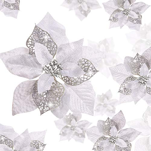 WILLBOND 36 Stücke Weihnachten Glitzer Künstliche Weihnachtsstern Blumen Weihnachtsblume Dekorationen Hochzeit Weihnachtsbaum Neujahr Ornamente