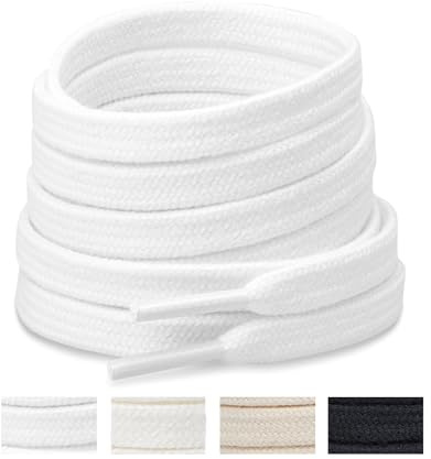 Handshop Wide Flat Athletic Shoelaces 5/16(2 Pair) - Shoe Laces for Sneakers and Casual Shoes Replacements White 47 inch (120cm)