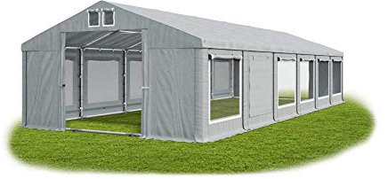 Das Company Partyzelt 6x12m Lagerzelt Universalzelt Moskitonetz wasserdicht grau mit Bodenrahmen und Dachverstärkung 560g/m² PVC Plane Robust Festzelt Gartenzelt Summer Plus ISDM - Gartenpavillon