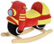 HOMCOM Kinder Schaukelpferd Baby Schaukeltier Motorrad mit Motorrad Sound, Schaukel Schaukelspielzeug Haltegriffe für 18-36 Monate Plüsch Rot+Gelb 60x25.5x48 cm