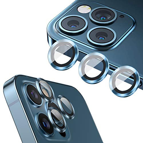 qichenlu 6 Stück・2 Sets Kamera Linsen Glas mit Aluminium Rand kompatibel mit iPhone 12 Pro,Einzeln Linsenabdeckung Metall Rahmen (Blau) Hinten Kamera Schutzfolie