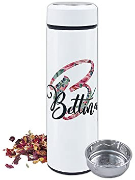GRAZDesign Teeflasche mit Sieb to go, Thermobecher personalisiert mit Namen, Teebecher Teekanne mit Siebeinsatz, Thermosflasche Edelstahl 500ml Motiv Buchstaben