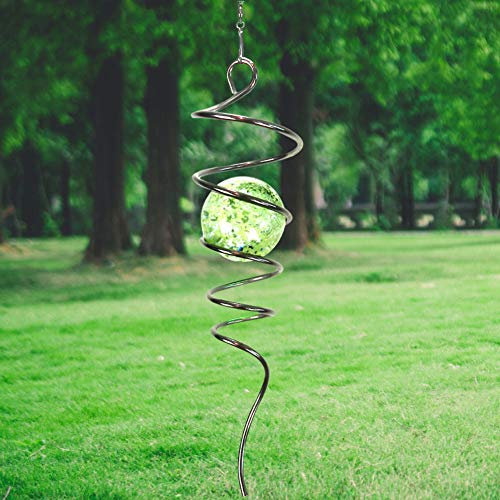 LJLIFART Gazing Ball Spiral Dekoratives Windspiel 33 cm mit Drehhaken und 5,1 cm Glühen Glaskugel, einzigartiges Geschenk und hängende Dekoration für Innen- und Außenbereich, Gartendekoration