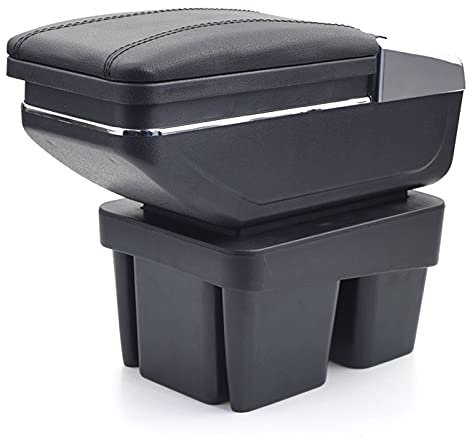Armlehne Auto kompatibel mit Volkswagen Golf 7 2012-2019 - Mittelarmlehne aus schwarzem Leder mit Aschenbecher und Staufach