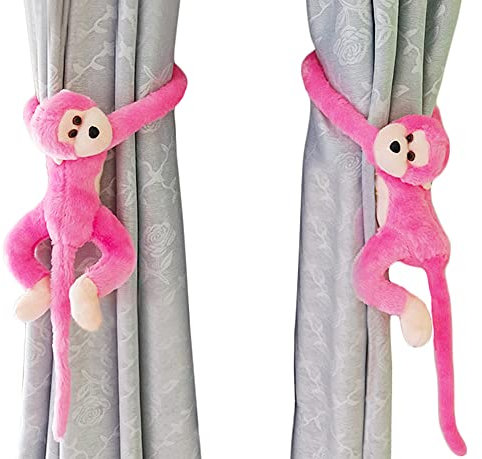 1 Paar niedlichste Affe Vorhang-Raffhalter Set weicher Plüsch Tier Vorhang Halter Clips Haken Kinder Kinderzimmer Schlafzimmer Deko Fenster Vorhang Raffhalter Baby Dschungel Schlafzimmer Zubehör