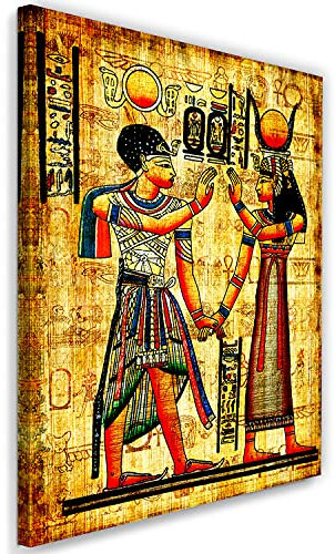 Feeby Vlies Leinwandbild Ägypten Hieroglyphen Pharao Ritual Kleopatra 20x30 cm Wand Bild Kunstdruck Deko Wohnzimmer Wohnungs Deko Antike Pyramide Afrika Gold