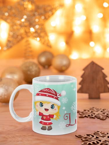 Taza Navideña Personalizada con tu Nombre y Avatar.- Regalo Navideño (RUBIA)