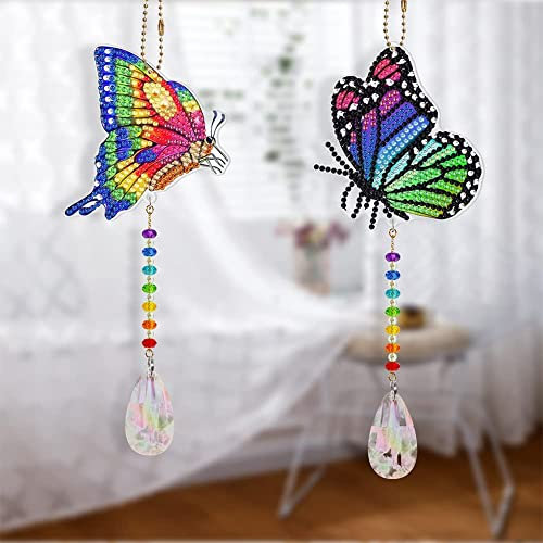 OKUGAIYA Diamond Painting Set Hängender Anhänger Handwerk, 2 Stück DIY Special Shaped Bohrer Kristall Licht Fenster Windspiele Schmuck Kit Kunst Mosaik Deko.A