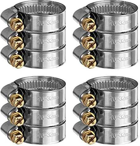 IHS Edelstahl Schlauchschellen DIN 3017 V2A Schneckengewinde Schellen W2 16-110mm Spannweite, viele Größen, geprägtes Band, 12mm Bandbreite 12x 20-32