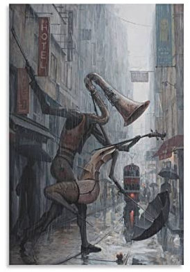 Vintage-Poster, Surrealistische Kunst, Tanzen im Regen, dekoratives Gemälde, Leinwand, Wandkunst, Wohnzimmer, Schlafzimmer, Gemälde, 30 x 45 cm