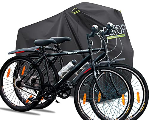 COTOP Wasserdicht Fahrradabdeckung für 2 Fahrräder, 210D Oxford Fahrrad Wetterschutz Abdeckplane Schutzhülle mit Schlossösen Schutz für Mountainbike und Rennrad 200 x 105 x 110 cm