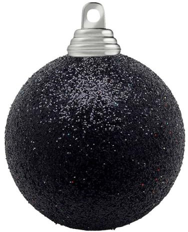 Glitzer-Weihnachtskugeln in Schwarz aus Kunststoff, 6 cm Ø - 6 Stück