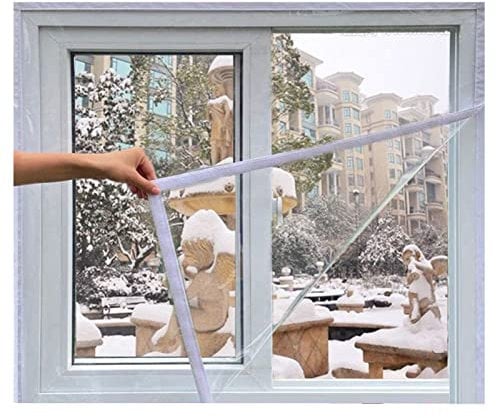 Frdun Window Heat Insulation Film, Shrink Window Insulation Kit Cuttable Adjustable Thick Clear Film, Adhesive Film with Hook Tape for Winterizing Attic Fan Cover