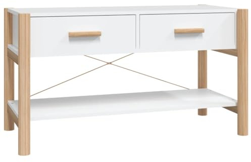 vidaXL TV Cabinet White - Fashionable and Functional Engineered Wood TV Stand with Solid Pinewood Legs for Living Room - Scandinavian Style - Storage for Magazines, DVDs and More