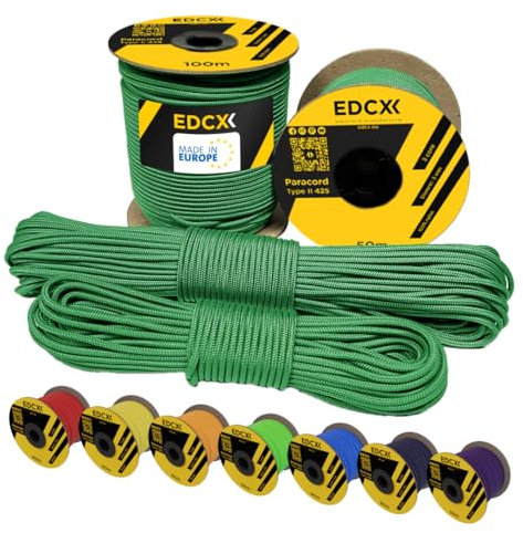EdcX 3 mm Nylon Paracord 425 (15, 30, 50 and 100m) – 3 mm Type II, 100% Nylon Rope, 3 Strand Rope, 3 mm Nylon Rope in Many Colors (Green, 50 m)