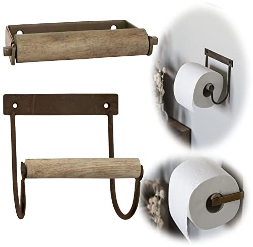 LS-LebenStil Vintage Metall Toilettenpapierhalter Gold/Bronze 14cm Altum Rollenhalter mit Holzrolle zur Wandmontage WC Papier Halterung Klopapierhalter für Badezimmer Gäste WC