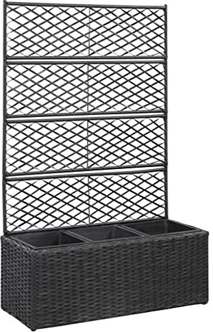 Festnight Arriate Enrejado de Ratán Sintético Macetero de Jardín Enrejado Jardinera con Enrejado Planta Flores Maceta para Exterior Terraza Balcón, Negro 83x30x130 cm