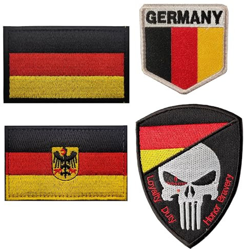 DEU Deutsche Flagge Patches Klett Patches Punisher Für Taktische Militär Kleidung Rucksack Baseballkappe Uniform Weste Hundegeschirr Patch (4 Pack Flagge)