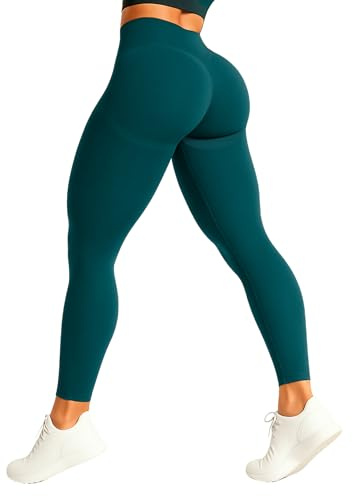SMILODOX Leggings Damen Amaze Pro mit Scrunch, Butt Lift Sporthose High Waist V-Shape Trainingshose Seamless Blickdicht Yogahose Für Sport Fitness Alltag, Größe:XL, Color:Dunkelgrün