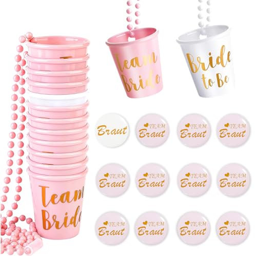 HIQE-FL 12 Stück Bachelorette Halskette,Jga Pinnchen,Braut Schnapsglas Halskette,Bachelorette Party Bride Tribe Cups,Jga Becher Und Braut Armban,Jga Becher Accessoires