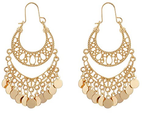 Cubahop Vintage Mandala Blume Quaste Pailletten Ohrringe - Tribal Ethnische Hoop Schmuck Geschenke für Frauen und Mädchen (Gold A)