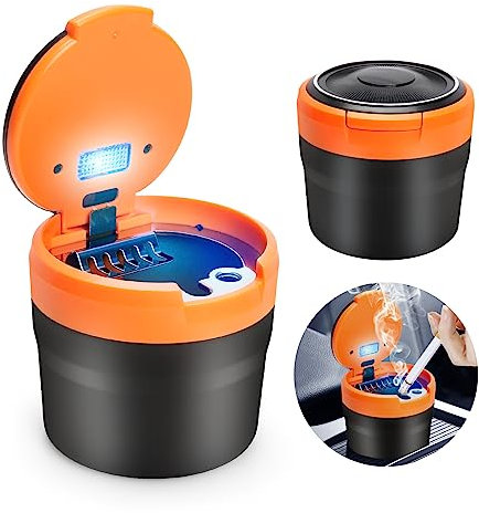 LYCXAMES Cenicero para Coche con Tapa, Cenicero de Coche con Luz LED Azul, Cenicero para Cigarrillos Portátil para el Exteriores, Hogar, la Oficina, Viaje, Automóvil