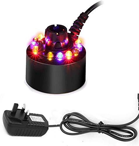 Mini Mist Maker, 12 LED Mister Fogger Water Fountain Pond Fog Machine Atomizer Air Humidifier, Indoor Fountain Mister Foggers Perfect for Halloween, Christmas Decor