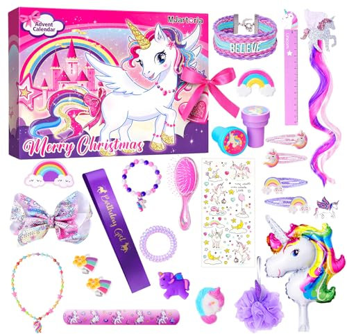 MJARTORIA Adventskalender 2024 für Mädchen 24-Tage Weihnachts Countdown Kalender Geschenke, Weihnachtsgeschenkbox Kalender für Kinder Kleinkinder, einschließlich Haarspangen, Aufkleber