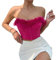 OKGD Top Senza Spalline con Corsetto Y2k Top a Bustino con Piume Top Corto da Donna-Rosa Rosso-L
