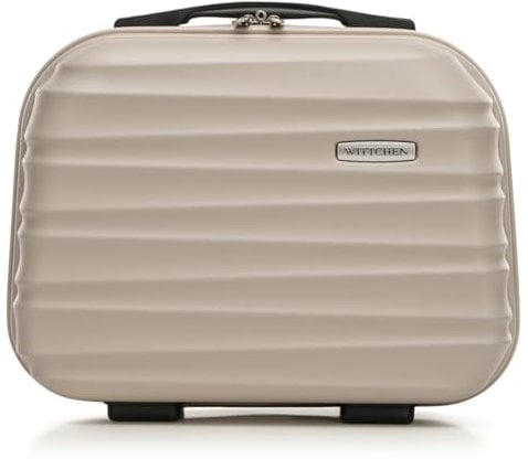 WITTCHEN Kosmetikkoffer Reisekoffer Handgepäck Kabinengepäck Rollkoffer Hartschale aus ABS Zahlenschloss Reisegepäck Kulturbeutel Kosmetiketui Kosmetikkofer Kosmetiktasche Damen Groove Line beige