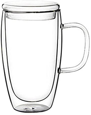MOTUZP Glass Coffee Mugs Double walled Borosilicate Glass Cup Glass Coffee Mugs Set with Lid and Spoon Milk Cup Coffee Cup Wine Glasses(#6)