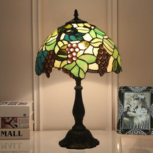 AIBOTY Tiffany Tischlampe 19 Zoll hoch Grün Buntglas Trauben Stil Leselampe Nachttisch Nachttisch Schreibtisch Licht Vintage Traditionelle Handgemachte Büro Schreibtischlampe,E