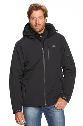 Jeff Green Herren Atmungsaktive wasserdichte Winter Ski Snowboard Jacke Bergen 12.000mm Wassersäule und Abnehmbare Kapuze, Größe:XXL, Farbe:Deep Black