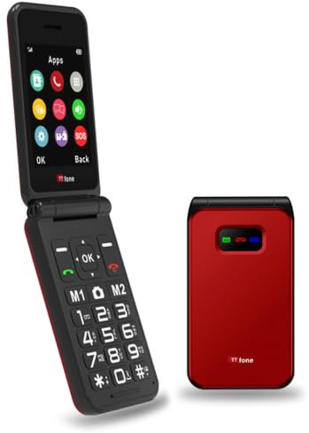 TTfone TT760 Téléphone portable USB-C 4G pour personnes âgées, simple et facile à utiliser, cellule pliable à rabat pas cher et facile à utiliser, O2 Pay as you go (rouge, avec chargeur secteur)