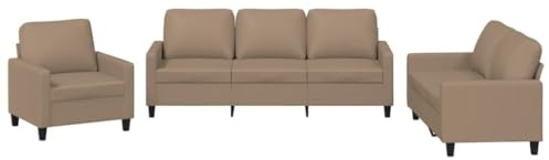 vidaXL 3-TLG. Sofagarnitur mit Kissen Cappuccino-Braun Kunstleder