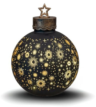 formano Deko-Kugel Schwarz 30cm mit LED Licht Timer Beleuchtete Glaskugel Deko - Weihnachtsdekoration Tisch Regal Deko-Kugel 6h/18h Timer Weihnachtskugel zum Stellen