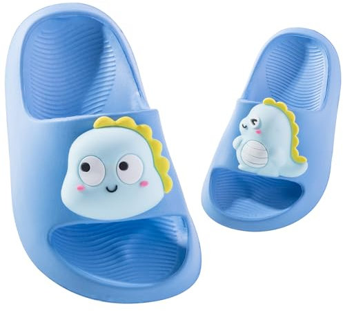 DRECAGE Ciabatte da Spiaggia e Piscina Bambine e Ragazze Pantofole da Bagno Bambini e Ragazzi Antiscivolo Scarpe da Doccia Estive Sandali Dinosauro Blu 26-27 EU