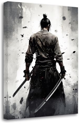 LZIMU Japanisches Samurai Poster Krieger Leinwandbilder Samurai Katana Bild Drucke Bushido Kunstwerk schwarz weißes japanisches Thema Heimdekoration(Bild-2, (30.00 x 45.00 cms))