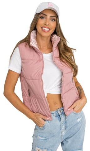 BOLF Femme Gilet de transition matelassee Col montant Doudoune Blouson avec fermeture eclair Zipe Temps libre Sport Fitness Basic Outdoor Style 16M9092 Rose poudré XL [U1U]