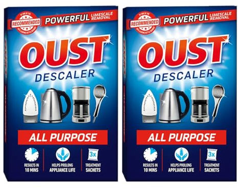 OUST 2 x 3 sachets (75ml) With Welari Thank You Card Oust All Purpose 10min Descaler Kettle Coffe Maker Iron Steamer Limescale Remover Cleaner (150ml) (2pack)