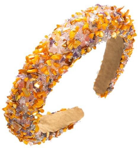 scicent Haarband Mädchen Strass Stirnband Dicke Gepolsterte Haarreifen Frauen Stirnbänder Niedliche Knoten Haarschmuck für Frauen und Damen (Gelb) - 16624