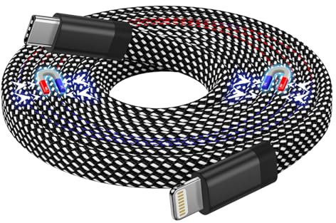 Magtame Magnetic USB C to Lightning Cable - 1.5M Coiled Fast Charging Cord, MFi Certified Compatible with iPhone 14/13/12/11 Pro Max/XS MAX/XR/XS/X/8 SE - Flat Black