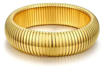 Bestyle Armreif Gold Breit 2CM Schlangen Armreif Damen Elastisch Edelstahl Stretch Armband Elastisch Schlangenarmband Manschette Armspange für Frauen Mädchen