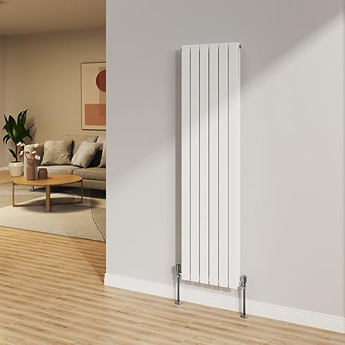 NRG 1600x408 Vertical Column Designer Radiator Gloss White Double Flat Panel