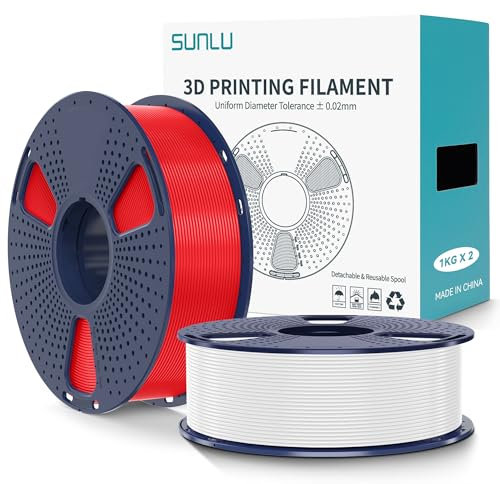 SUNLU PLA+2.0 Filament 1.75mm 2KG, Upgrade PLA Plus 3D Drucker Filament, Stärker und robuster, High Speed PLA+ Filament, Maßgenauigkeit +/-0.02mm, 1KG Spule, 2KG in Total, Weiß+Rot
