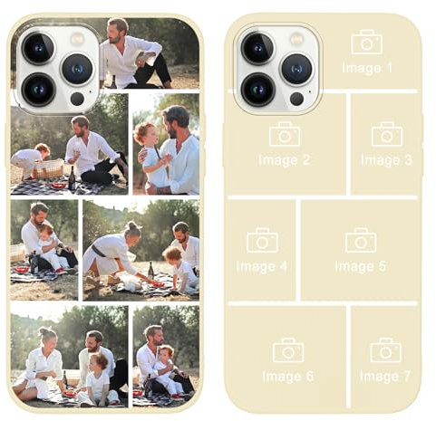 Yoedge Personalised Phone Case for iPhone 12 Pro Max 6.7 inch, Custom Photo Design Flexible Soft Silicone Customized Rubber Shockproof Cover, Personalize with 7 Image Collage for Girls Women, Beige