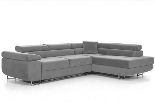 Ecksofa mit Schlaffunktion PASTI L-Form, Sofa Couch mit Bettkasten, 3-Sitzer Eckcouch, Schlafsofa für Wohnzimmer, Big Sofa Couch mit Schlaffunktion (Hellgrau, Ottomane Rechts)