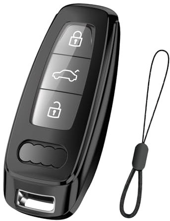 Teenpull Schlüssel Hülle für Audi A6L A6 A7 A8 Q7 Q8 E-Tron 2018-2024 A3 S3 S6 SQ7 RS6 S7 RS7 Schutz SchlüsselHülle für Autoschlüssel mit Schlüsselanhänger Autozubehör (A-Schwarz)