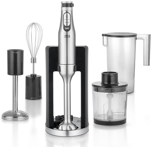 LEBENLANG Premium 1200W Stabmixer Set - Inkl. 5x Zubehör & Spritzschutz I Stufenlos verstellbar & Turbo I Elektrische Hand Blender Pürierstab Edelstahl Zauberstab Mixer Mixstab Purierstabmixer Stab